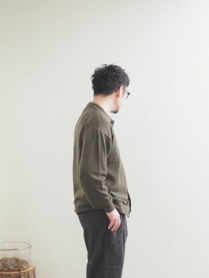 画像2: Still By Hand(スティルバイハンド) ウールモヘアポロカラーカーディガン オリーブ