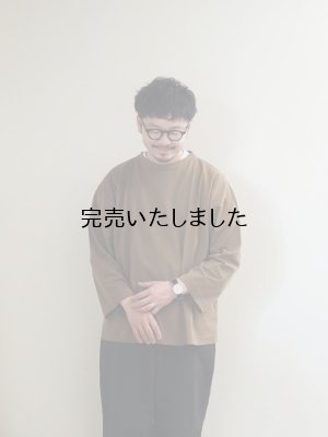 画像1: Gicipi(ジチピ) CANOCCHIA-クルーネックリラックスフィット9分丈カットソー(メンズ)-ブラウン