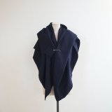 HONNETE(オネット) WOOL LINEN WASHED TWILL WIDE STOLE-black×navy check-