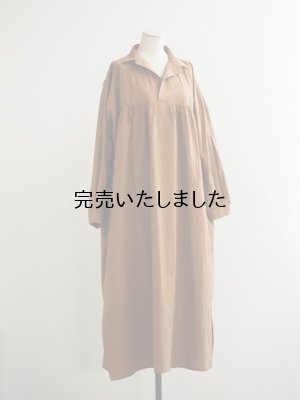 画像1: HONNETE(オネット) Gathered Long Shirt High Count Crushed Cotton Brown