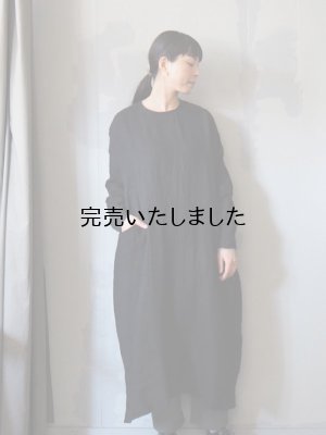 画像1: jujudhau(ズーズーダウ) BOX LONG DRESS-ボックスロングドレス- リネンヘリンボンブラック