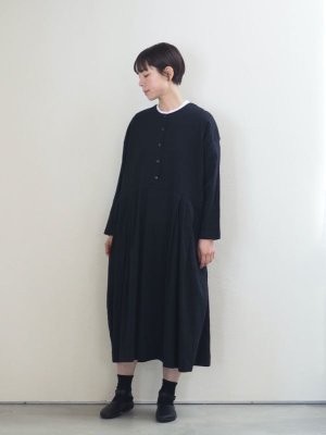 画像1: jujudhau(ズーズーダウ) BUTTON DRESS-ボタンドレス- ウールコットンブラック