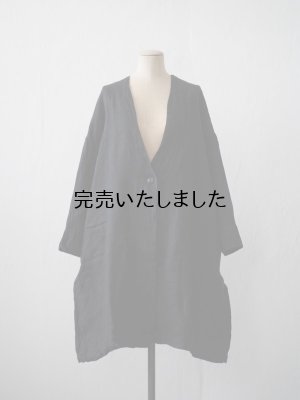 画像1: jujudhau(ズーズーダウ) V NECK COAT-Vネックコート- LINEN H.B.BLACK