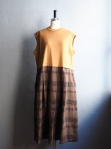 HONNETE(オネット) Sleeveless T-shirts Dress-アンバー×ブラウンチェック