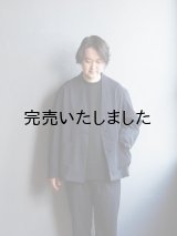 LA MOND(ラモンド) NO-COLLAR SHARI JACKET-ダークネイビー