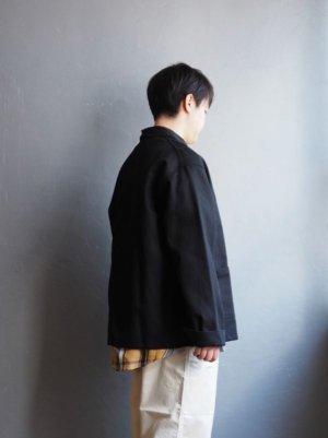 画像2: Le Laboureur(ルラブルール)-VESTON LINEN-カバーオールジャケット ブラックリネンコットン