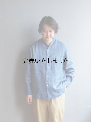 画像4: Still By Hand(スティルバイハンド) リネンWポケットバンドカラーシャツ ブルー