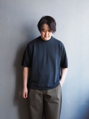 画像1: Still By Hand(スティルバイハンド) リネンコットンニットTシャツ ブルーチャコール