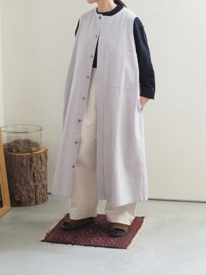画像1: pub(ピューブ) コットンリネンウェーブ ノースリーブワンピース ライトグレー