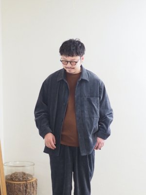 画像1: Still By Hand(スティルバイハンド) コーデュロイシャツブルゾン ブルーチャコール