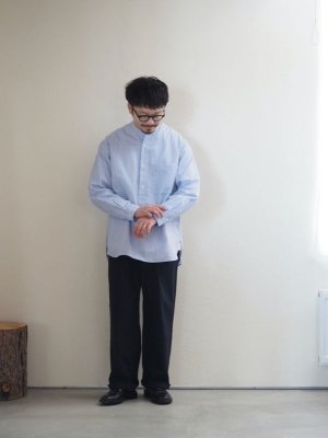 画像16: Still By Hand(スティルバイハンド) コットンラミー プルオーバー バンドカラーシャツ ブルーストライプ