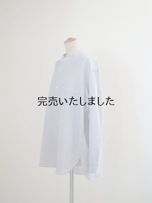 画像5: Still By Hand(スティルバイハンド) コットンラミー プルオーバー バンドカラーシャツ グレーストライプ