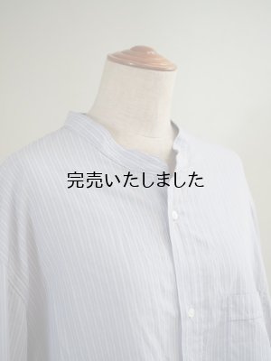 画像9: Still By Hand(スティルバイハンド) コットンラミー プルオーバー バンドカラーシャツ グレーストライプ