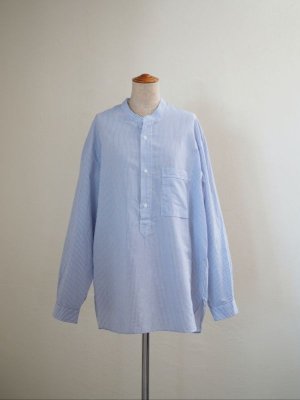 画像4: Still By Hand(スティルバイハンド) コットンラミー プルオーバー バンドカラーシャツ ブルーストライプ