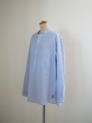 画像5: Still By Hand(スティルバイハンド) コットンラミー プルオーバー バンドカラーシャツ ブルーストライプ