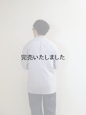 画像3: Still By Hand(スティルバイハンド) コットンラミー プルオーバー バンドカラーシャツ グレーストライプ