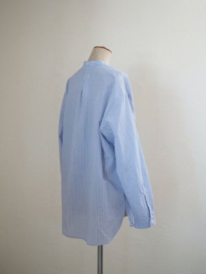 画像7: Still By Hand(スティルバイハンド) コットンラミー プルオーバー バンドカラーシャツ ブルーストライプ