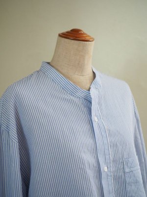画像9: Still By Hand(スティルバイハンド) コットンラミー プルオーバー バンドカラーシャツ ブルーストライプ
