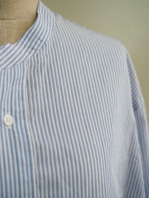 画像10: Still By Hand(スティルバイハンド) コットンラミー プルオーバー バンドカラーシャツ ブルーストライプ