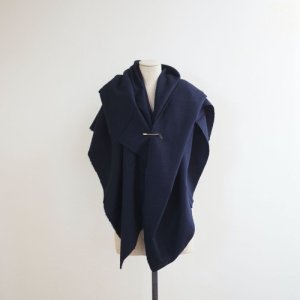 画像1: HONNETE(オネット) WOOL LINEN WASHED TWILL WIDE STOLE-black×navy check-