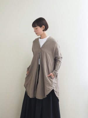 画像1: HONNETE(オネット) V Long Shirts Cardy-カーキ