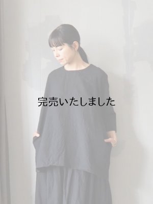 画像1: jujudhau(ズーズーダウ) SMALL NECK SHIRTS-スモールネックシャツ- リネンコットンブラック