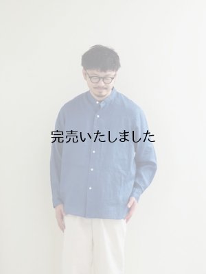 画像1: Still By Hand(スティルバイハンド) リネンWポケットバンドカラーシャツ ブルー